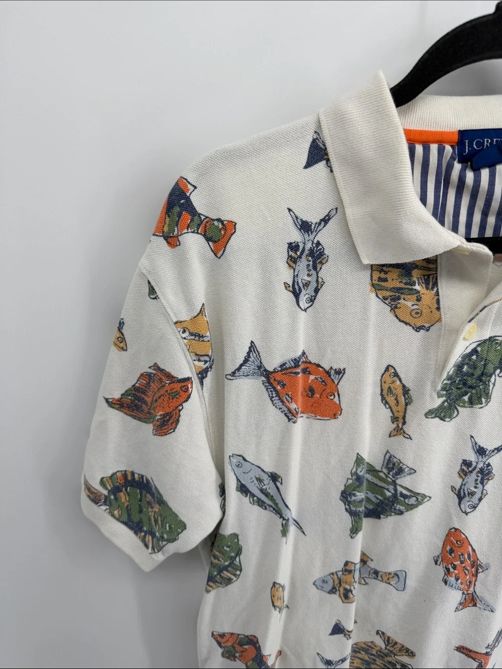 Vintage J. Crew 100% cotton fish print short sleeve polo shirt sz M